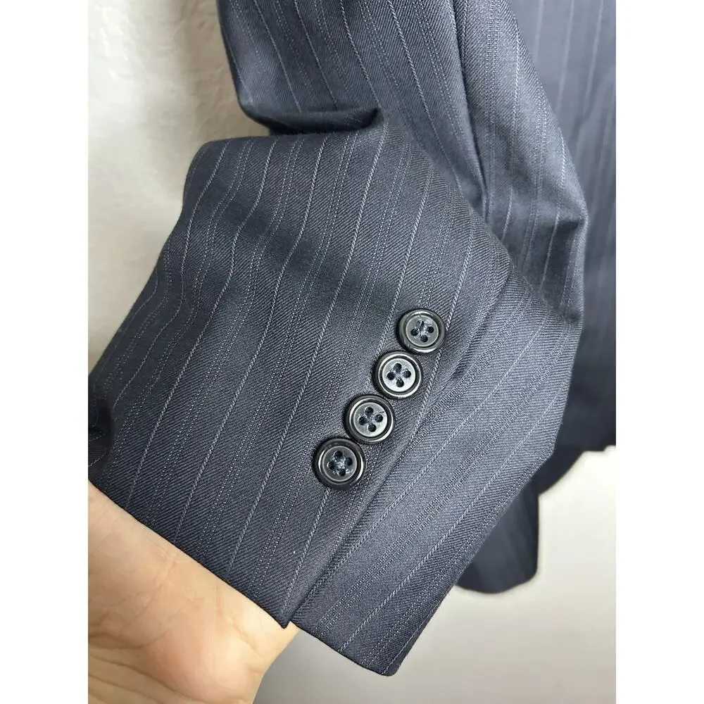 Jos A Bank Blazer Mens 44L Navy‎ Pin Striped Wool Suit Jacket Sport Coat